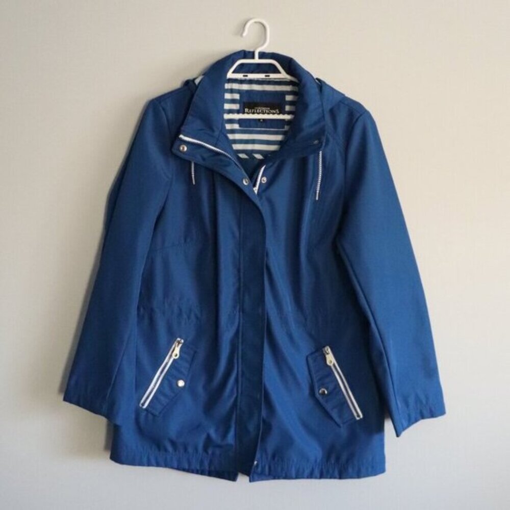 Northern Reflections Women's M Blue Hooded Full Zip Lined Rain Coat Jacket